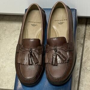 Dockers Sinclair Antique Brown men’s leather 8.5 Wide tassel loafers nice shoes
